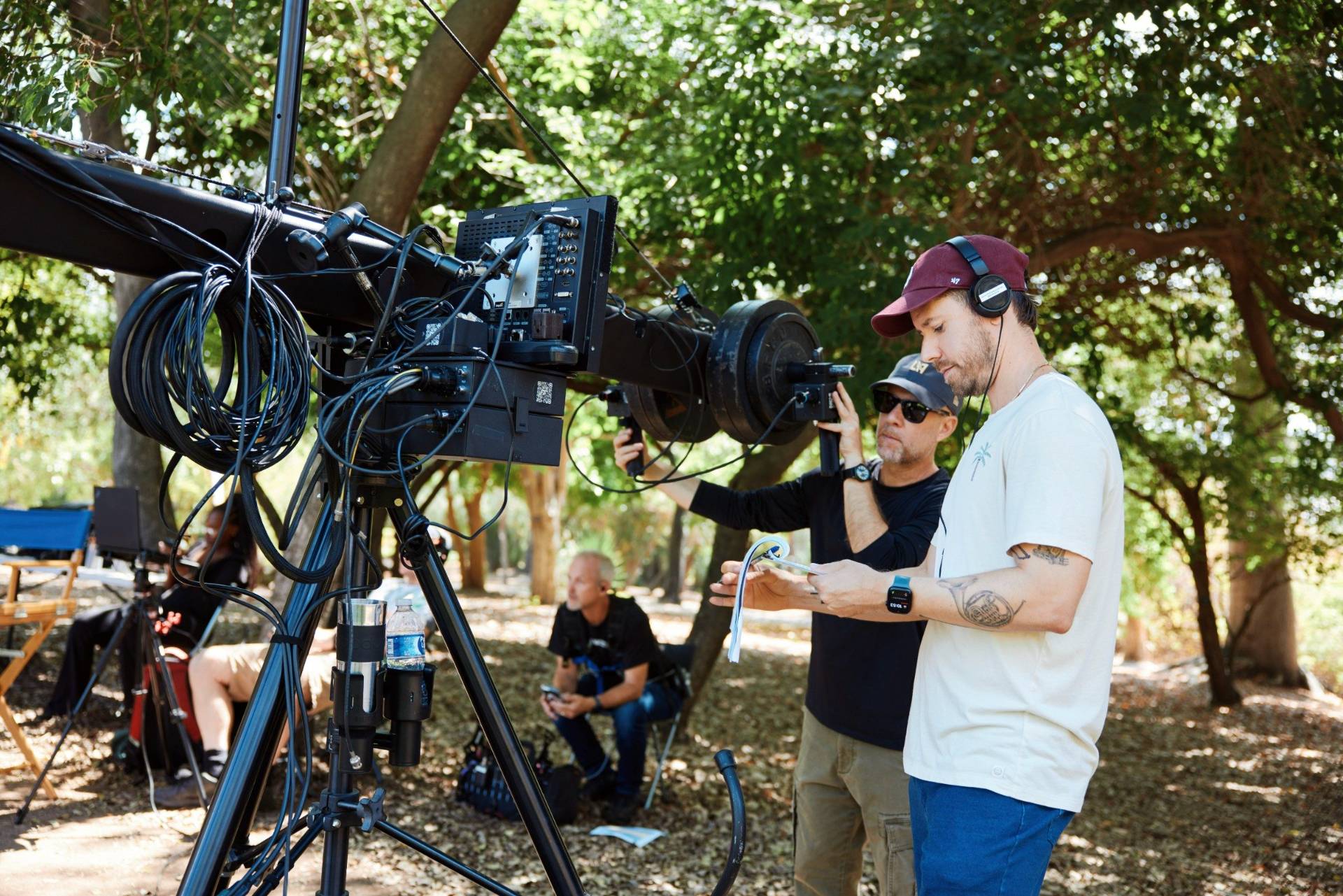 Evan Monheit on set at the crane
